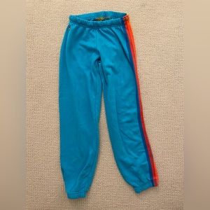 Aviator Nation: 5 stripe sweatpants (ocean/neon rainbow)